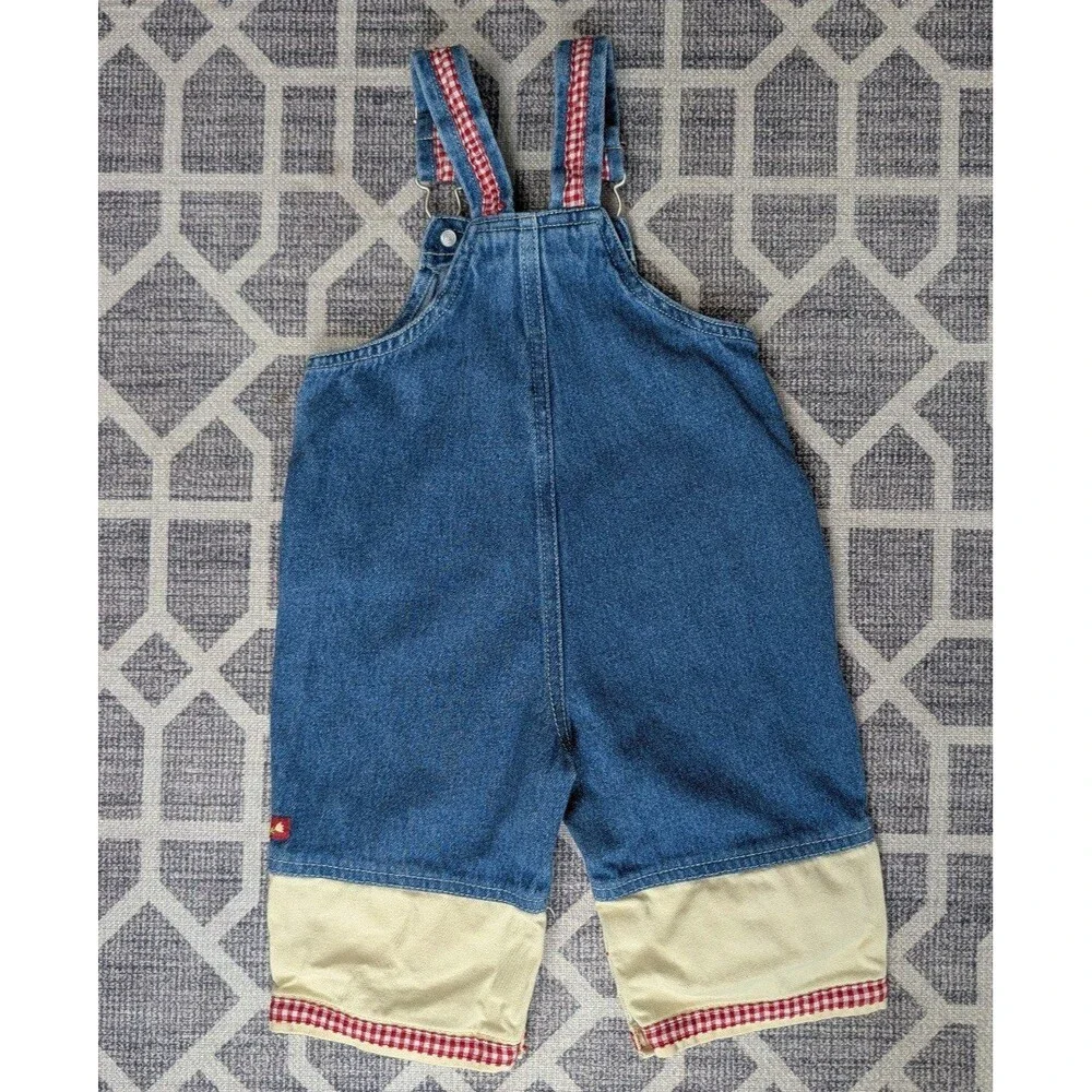VTG 90s Disney Mickey Minnie Mouse Denim Overalls Gingham Floral Embroidery - Picture 6 of 11